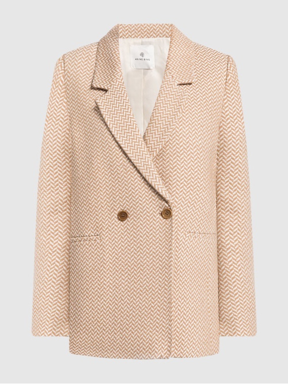 Anine Bing Tan Beige Fishbone Chevron Herringbone Tweed Blazer size XL